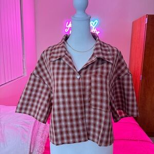 Plaid Button-Up Cropped Shirt